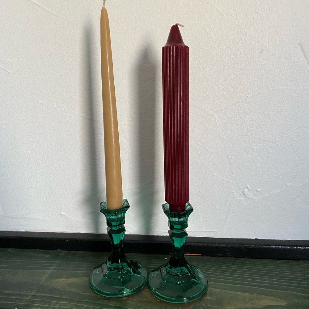 Green Candlestick holders - Picture 2 of 2